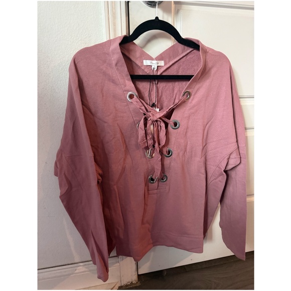 Cozy Dusty Pink Lace Up Long sleeve Sweater Top - Picture 1 of 1